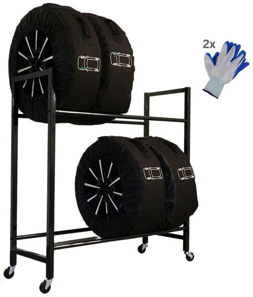 PROREGAL® Schwerlastregal Reifenregal Räderregal Garagenregal CARRERO für 4-8 Reifen Schwarz, Reifenschonnende Lagerung Winterregien Sommerreifen Allwetterreifen