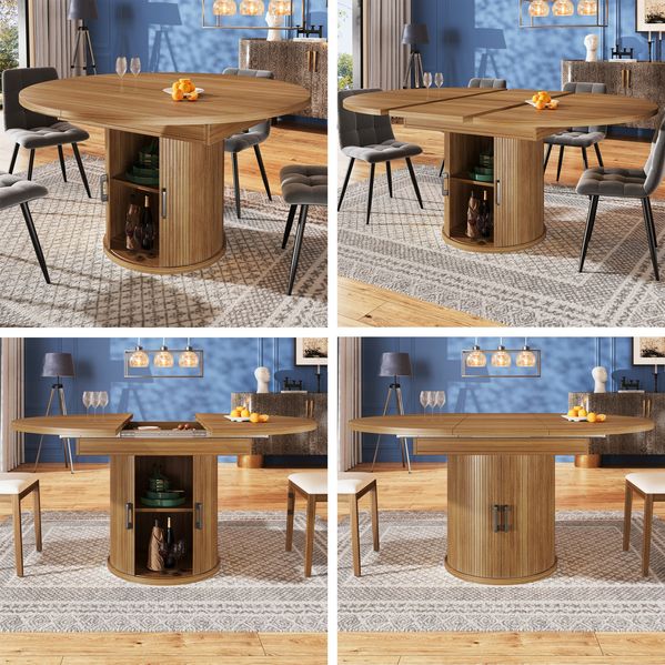 Esstisch ausziehbar, Esszimmertisch, Küchentisch, balkontisch, ausziehbare Tischplatte Runder Esstisch, ausziehbar zu oval, 118-158 cm, Platz für bis zu 6 Personen, Walnut/Schwarz