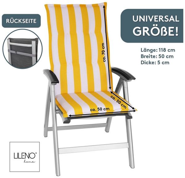LILENO HOME Hochlehnerauflage Gartenstuhl Auflage, bequeme Sitzauflage für Gartenmöbel, Stuhlkissen, (2 St, 2er Set), Polsterauflage Blockstreifen Gelb, Sitzpolster für Klappstühle
