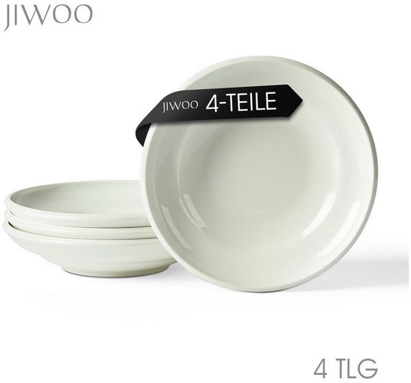 JIWOO Suppenteller 4er Ø22cm, Speiseteller Pastateller Salatteller Dessertteller Plate, (4 St), Keramik Tellerset Weiß mikrowellen- und spülmaschinenfest Ø21,2 cm