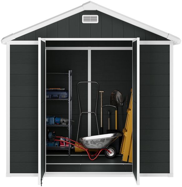STEELSØN 'Novara' Gerätehaus Satteldach, Kunststoff, dunkelgrau, wetterfest, 226x200x230 cm, abschließbar, Gartenhaus mit Fenster Bild 10