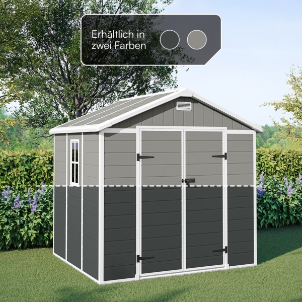 STEELSØN 'Novara' Gerätehaus Satteldach, Kunststoff, dunkelgrau, wetterfest, 226x200x230 cm, abschließbar, Gartenhaus mit Fenster Bild 9