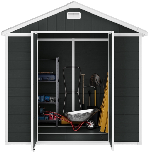 STEELSØN 'Novara' Gerätehaus Satteldach, Kunststoff, dunkelgrau, wetterfest, 226x200x230 cm, abschließbar, Gartenhaus mit Fenster Bild 11