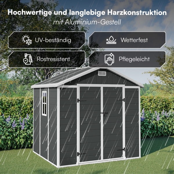 STEELSØN 'Novara' Gerätehaus Satteldach, Kunststoff, dunkelgrau, wetterfest, 226x200x230 cm, abschließbar, Gartenhaus mit Fenster Bild 3