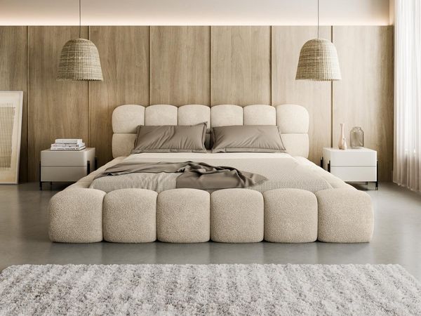 Compleo Polsterbett BUBBLE boucle Designerbett 140/160/180x200 BIZU, Wolkenbett, TOPSELLER Stauraumbett MADE IN EU