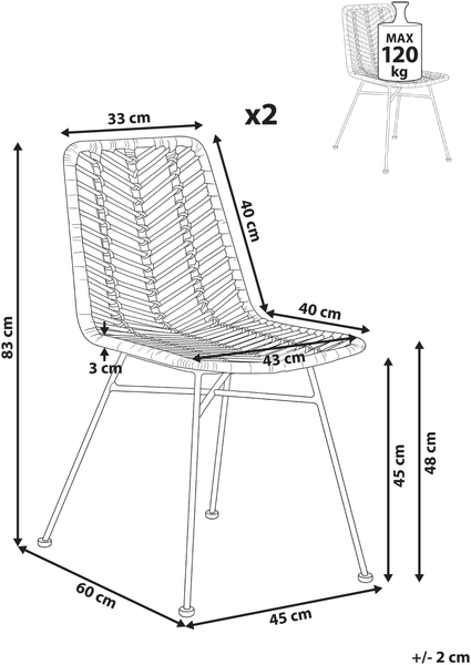 Esszimmerstuhl 2er Set DILLEY Rattan Braun Bild 2