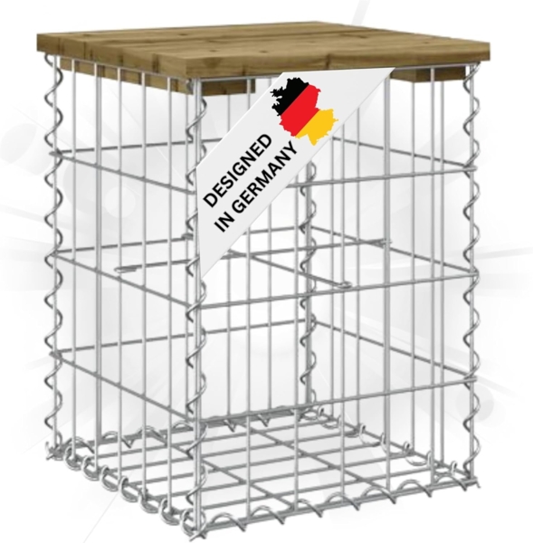 DELUKE® Gartenbank Gabionen BIKS aus Stahl 33x31x42cm Kiefernholz Braun Gabionenbank Gartentisch aus Gabionen Steinkorb Gabionengitter Ziergabione Drahtkorb befüllbar