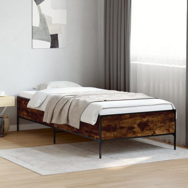 vidaXL Bettgestell Räuchereiche 90x200 cm Holzwerkstoff und Metall 844968