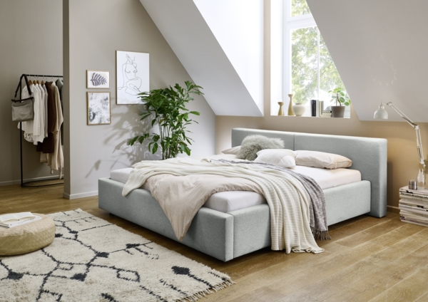 Polsterbett >Cube mit BK< Liegefläche 180x200cm, ash, Stellmaß: 220x82x227cm (BxHxT) Bild 1