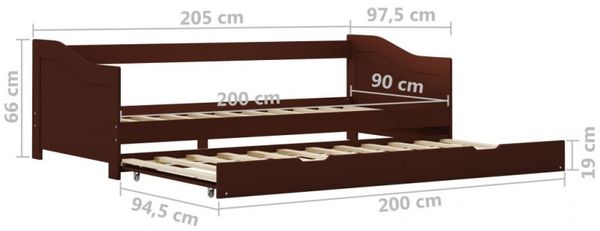 vidaXL Ausziehsofa Bettgestell Dunkelbraun Kiefernholz 90×200 cm 283152 Bild 8