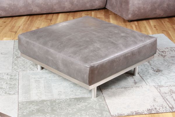 KAWOLA Hocker OPRA Leder Toledo Farbe silvergrey grau 40 x 93 x 93 cm