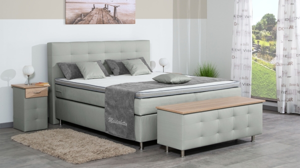 Meisterbetten Boxspringbett Lago 140x200 in KL-Grau, Matratzenbezug Nano, Ergoflex-Topper