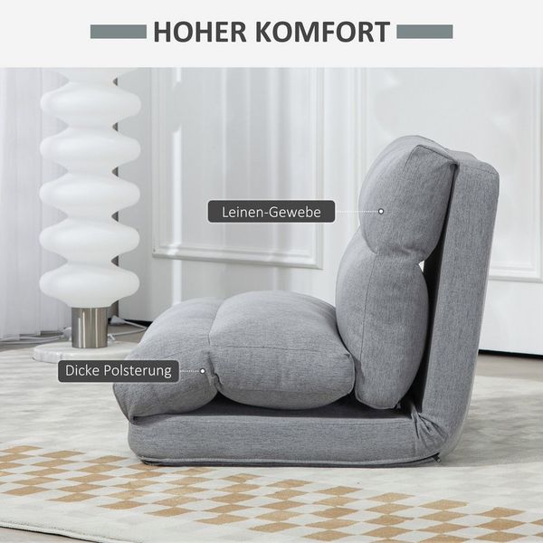MC Star Relaxsessel Bodenstuhl klappbar, mit 6-Stufig Verstellbarer Rückenlehne (dicke Sitzpolsterung, Bettfunktion, Leinenoptik, 70 x 41 x 56 cm)