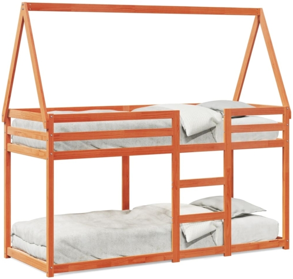 vidaXL Etagenbett mit Dach Wachsbraun 75x190 cm Massivholz Kiefer 3282091