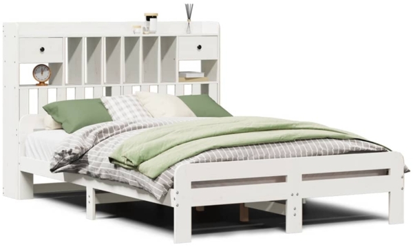 vidaXL Massivholzbett mit Regal ohne Matratze Weiß 160x200 cm Kiefer 3308877