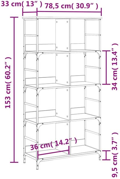 vidaXL Bücherregal Räuchereiche 78,5x33x153 cm Holzwerkstoff 835256 Bild 9