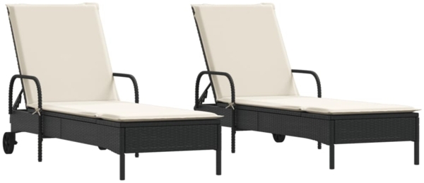 vidaXL Sonnenliegen mit Auflagen 2 Stk. Schwarz Poly Rattan 3261434