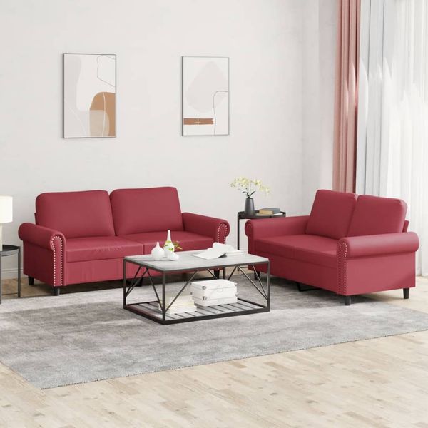 vidaXL 2-tlg. Sofagarnitur mit Kissen Weinrot Kunstleder 3202153