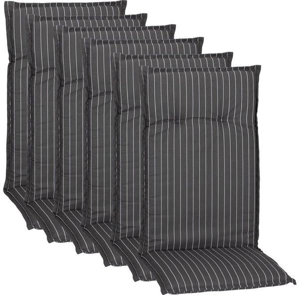 NYVI Hochlehnerauflage Hochlehner Auflagen 6er Set Barcelona - Gartenstuhlauflagen 118x50cm, (6 St), Stuhlauflage, Sitzauflage mit Halteband, UV-fest, Streifen gestreift