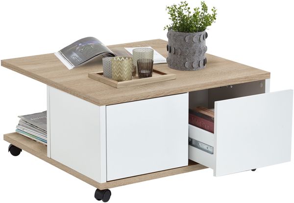 Couchtisch >TWIN 1< in Eiche Dekor-weiß Edelglanz - 70x36x70cm (BxHxT)