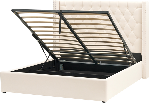 Bett mit Stauraum LUBBON 160 x 200 cm Samtstoff Cremeweiß