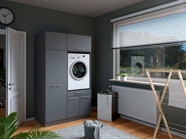 Laundreezy Mehrzweckschrank-Set Laundreezy, 4-tlg. Mehrzweckschrank-Set B/H/T 118/200/68 cm, (4-St), Breite 118 cm, Soft-Close-Funktion, höhenverstellbare Füße