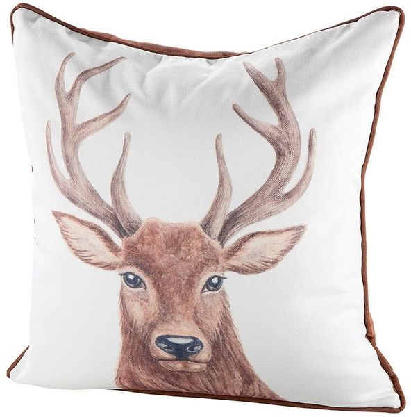 Stoff Kissen Hirschkopf braun/creme, Rückseite braun