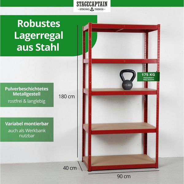 Stagecaptain Schwerlastregal Lagerregal - 5 variabel montierbare Böden - auch als Werkbank umbaubar, 2er Spar-Set 2-tlg, Tragkraft pro Boden: 175 kg, gesamt 875 kg