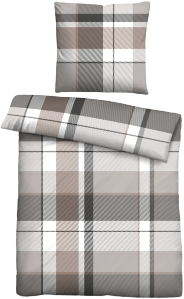 Traumhaft schlafen - Castell - Markenbettwäsche Feinbiber Bettwäsche 0306725 KARO GROß, taupe, 1x 155x220 cm + 1x 80x80 cm