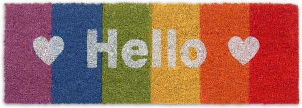 Relaxdays Kokos Fußmatte "Hello" Regenbogen
