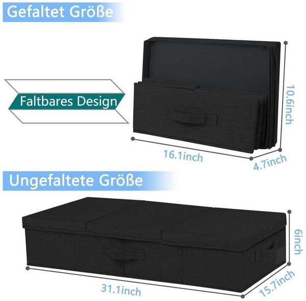 LuxusKollektion Küchenorganizer-Set Unterbett Aufbewahrungsbox Faltbar 2 Stück 15cm Deckel Schwarz