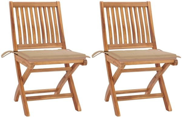 vidaXL Gartenstühle 2 Stk. mit Beige Kissen Teak Massivholz 3062436