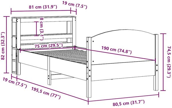 vidaXL Massivholzbett ohne Matratze Wachsbraun 75x190 cm Kiefernholz 3306251 Bild 12