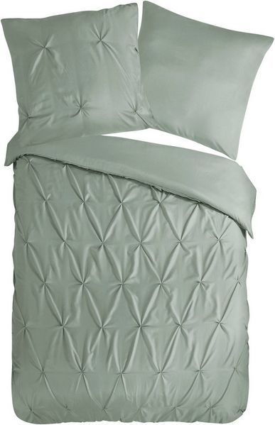 PURE luxury collection Wendebettwäsche Elegence, Microfaser, 3 teilig, Mikrofaser, Uni, Stickerei, luxuriöse Falten, Reißverschluss