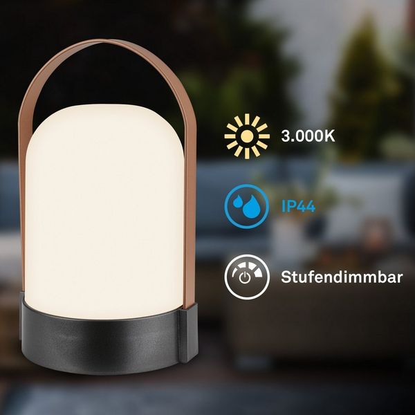Briloner Leuchten LED Tischleuchte ASA BIG, LED fest integriert, Warmweiß, 14,5x13,5x24 cm, Indoor/Outdoor, Balkon, Terrasse, Wohnzimmer