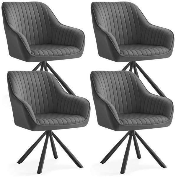 SONGMICS Esszimmerstuhl mit Armlehnen, 4er Set, Samt, 60 x 60 x 81,5 cm, Grün, Grau