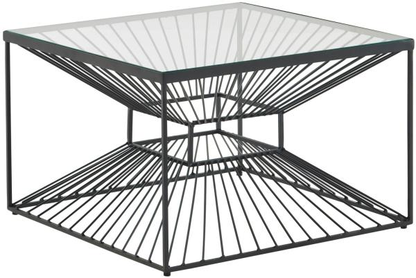 Couchtisch Glas Metall 55 x 55 x 36 cm Sofatisch Schwarz | Design Wohnzimmertisch Quadratisch | Kleiner Kaffeetisch Modern | Beistelltisch Anstelltisch Wohnzimmer