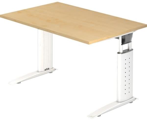 Schreibtisch US12 C-Fuß 120x80cm Ahorn Gestellfarbe: Weiß