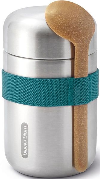 black+blum Thermobecher Food Flask, Edelstahl, hält Speisen lange heiß, auslaufsicher, inkl. Löffel, 400 ml