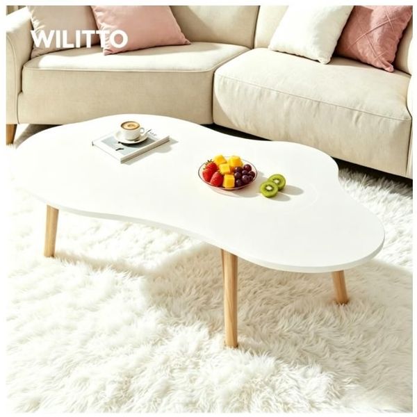 Wolkenförmiger Couchtisch – Japanischer Stil – Hohe Belastbarkeit - Weiß - 100 x 50 x 41 cm