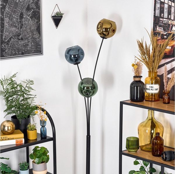 hofstein Stehlampe Stehlampe aus Metall/Glas in Schwarz/Blau/Grün/Gold, Leuchte im Retro/Vintage-Design (15 cm), Fußschalter, 170 cm, E14