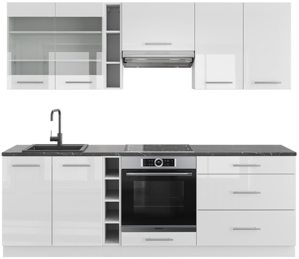 Küchenzeile Fame-Line Weiß Hochglanz/Weiß 235 cm , AP Anthrazit Vicco