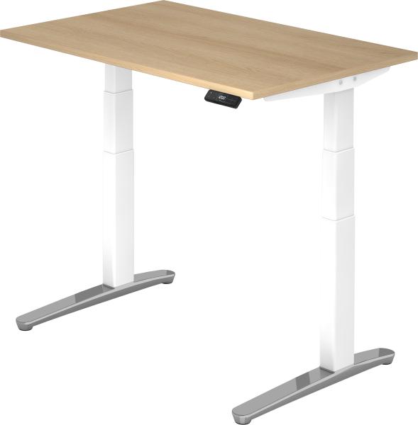 bümö elektrisch höhenverstellbarer Schreibtisch 120x80 cm mit Memory-Steuerung - Design Schreibtisch höhenverstellbar elektrisch, elektrischer Schreibtisch Eiche, Gestell weiß/alu, XBHM12-E-WC