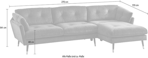 Trends by HG Ecksofa Japan L-Form, mit Fuß in Holz-Metallkombination, Recamiere rechts oder links