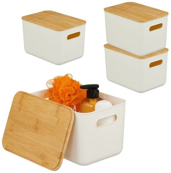 Relaxdays Aufbewahrungsbox mit Bambusdeckel im Set