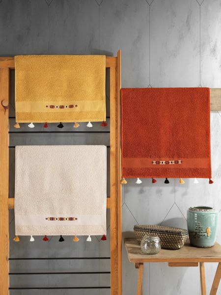 Handtuch-Set (3-teilig), 'Asorti', Koralle, Senf, Beige