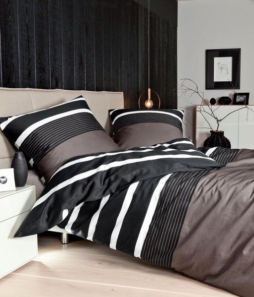 Janine Bettwäsche Davos 65030 07 nougat schwarz Feinbiber 155 x 220 + 80 x 80 cm