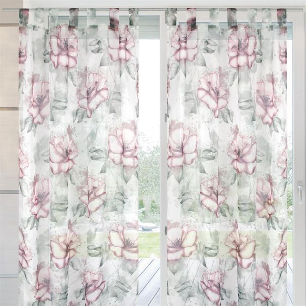 Arsvita 2er Pack Gardine (Flower) Voile mit Schlaufen 140x245cm Schlaufenvorhang für zu Hause, transparente und moderne Fensterdekoration
