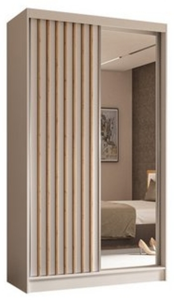 ALTDECOR Schiebetürenschrank LAMELO (Kleiderschrank Garderobenschrank mit viel Stauraum Moderner Schrank) Spiegel Spiegeltüren Lamellen Schwebetürenschrank LED Beleuchtung Bild 4