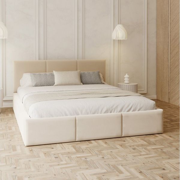 FDM Polsterbett AMBER modern mit Bettkasten MADE IN EU - mit Trinity Velours Bezug (verfügbar 90x200 120x200 140x200 160x200 180x200cm, Bettrahmen, Bett, mit großen gepolsterten Kopfteil, mit Bettkasten zum aufklappen), Hebbarer Metallrahmen, Bettkaste...